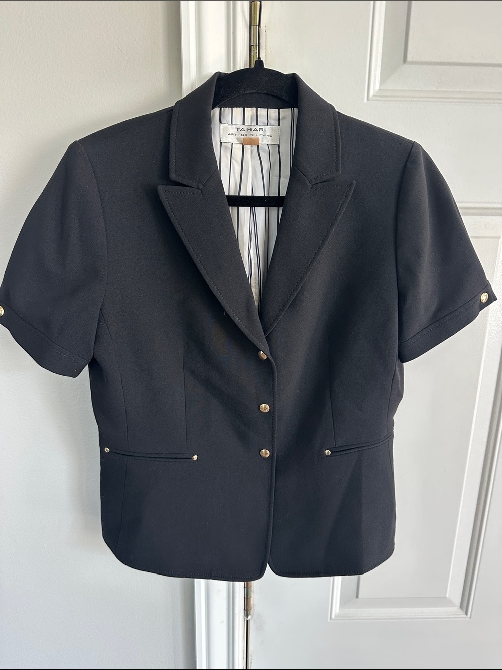 Tahari Black Short-Sleeve Blazer with Gold Buttons